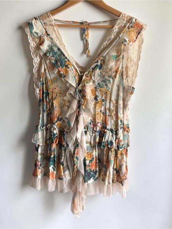 Anthropologie Tops - Anthropologie Sleeveless Lacy Waterfall Ruffle Blouse Size Medium